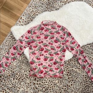 Cherry Print Pink soft/stretchy mesh Top